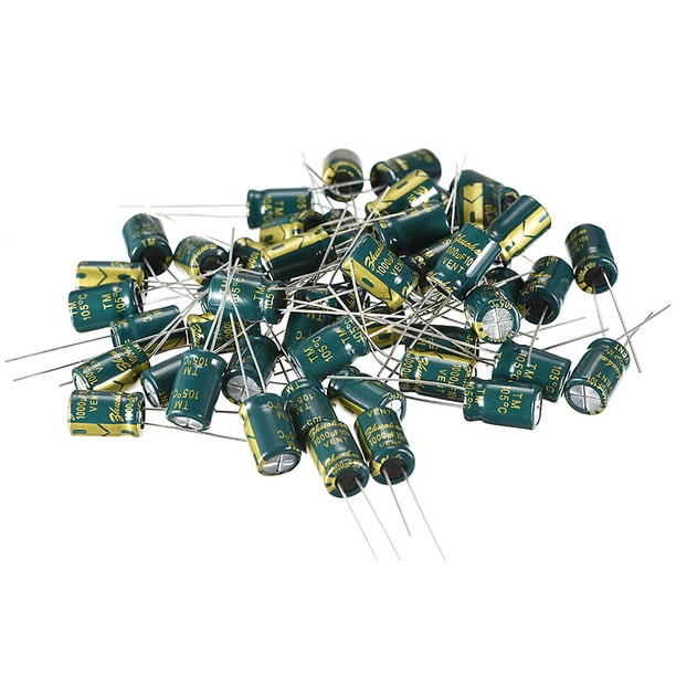50pcs 8 x 12mm Cylindrical Radial Lead Electrolytic Capacitor 105C 1000uF 10V